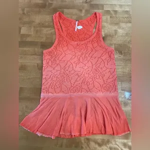 FREE PEOPLE Rally Tank‎ Top Orange Perforated Peplum Summer Tank EUC XS thumbnail 4