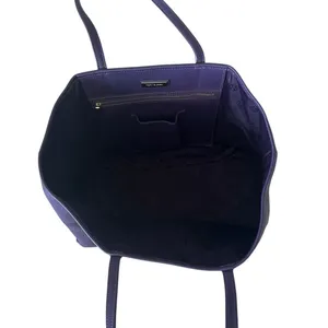 Tory‎ Burch Purple Pebbled Leather Tote Bag Large Double T Logo Work Office thumbnail 8