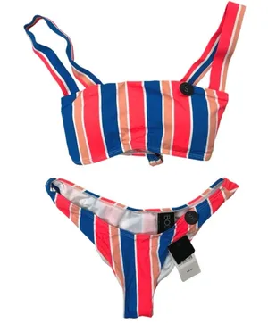 NEW Cotton On BODY Multicolor Striped 2-Piece Swimwear Bikini Swim Suit Set S thumbnail 1