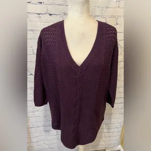 Torrid Lurex Pointelle Tunic Sweater Wool Blend Metallic Purple 1/1X thumbnail 2
