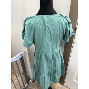 Universal Threads Dress Green Short Sleeve Mini Flare Linen Blend Boho V-Neck S thumbnail 4