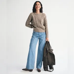 Abercrombie & fitch Textural Stitch Cable Crew Sweater size XS in light brown thumbnail 3