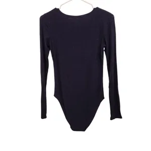 Aerie Navy Blue Knit Rib Long Sleeve Snap Front Classic Henley Bodysuit Medium thumbnail 2