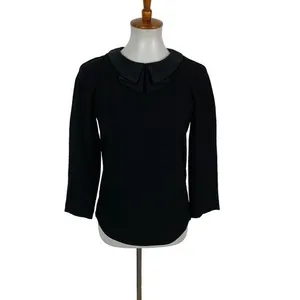 Marcs Black Textured Blouse Silk Peter Pan Collar Long Sleeve Workwear Top M thumbnail 2