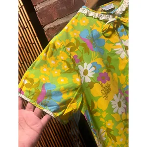 Vintage Sears Green Floral Shift Dress Lace Collar Cottagecore Mod S thumbnail 3