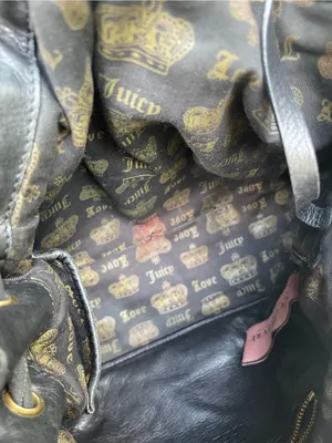 Juicy Couture Daydreamer Luxe Black Chiffon Leather Bow Gold Chain Y2K Bag thumbnail 5