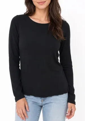 H&M Womens Black Long Sleeve Scoop Neck Cotton Stretch Basic Tee Shirt Size M thumbnail 1
