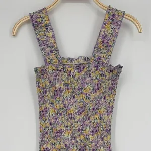 SNDYS Everyday Tina Midi Dress Size 2 Purple Yellow Floral Print Smocked Bodycon thumbnail 6