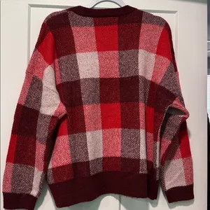 Madewell Red Checked Plaid Fenimore Pullover Sweater, size XL. thumbnail 5