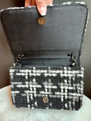 Chico's Pearl Embellished Tweed Crossbody Bag Black White Evening Clutch thumbnail 6