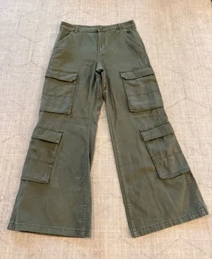 H&M Divided Olive Green Wide Leg Cargo Pants Utility Y2K Size 8 thumbnail 1