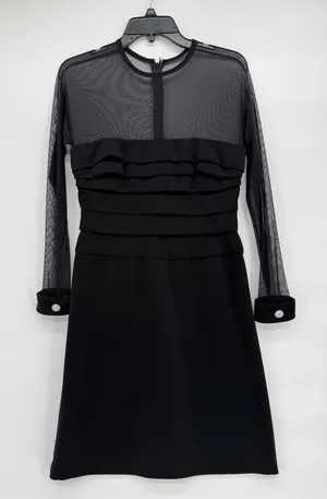 Night Way Collections Black Mesh Sleeve Tiered Bodice Dress thumbnail 1