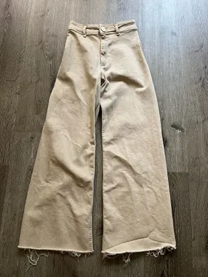ZARA Tan Wide-Leg Jeans thumbnail 1