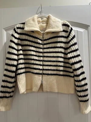 Universal Threads Cream & Black Striped Zip Cardigan thumbnail 1