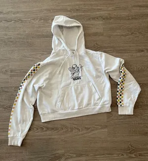 Vans Karina Hoodie Womens Medium Cream Cupid Cherub Checkerboard Crop Pullover thumbnail 1