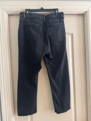 Loft High Rise Curvy Crop Straight Black Raw Fray Edge Jeans 10 thumbnail 5