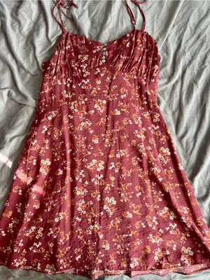 Burgundy Floral Spaghetti Strap Mini Dress thumbnail 1