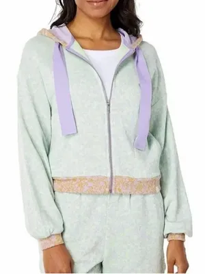 Roller Rabbit Womens Zip Up Jacket Mint Green Purple Ismay‎ Blair Floral size XS thumbnail 1