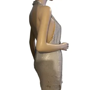 DO+BE Dresses |  Beige Cream‎ Sequin Halter Ruffle Mini Dress ... thumbnail 3
