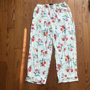 Kate Spade Floral Pajama Pant Set White Red, Blue & Green Accents Women’s Size S thumbnail 3