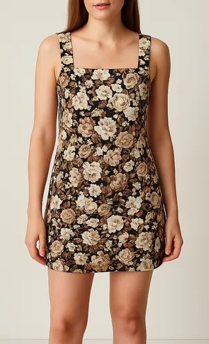 Abercrombie & Fitch Floral Linen Blend Mini Dress Brown Beige Roses Size Small thumbnail 1