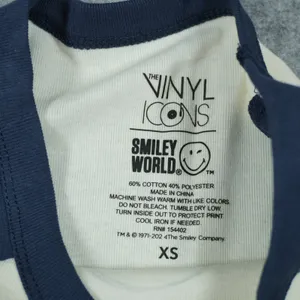 The‎ Vinyl Icons SmileyWorld Raglan Baseball Tee Navy Cream XS NWT Casual Lounge thumbnail 5
