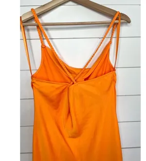 Karl Lagerfeld Paris Orange Spaghetti Straps Ruffled Bottom Cowl Slip Dress 12 thumbnail 6