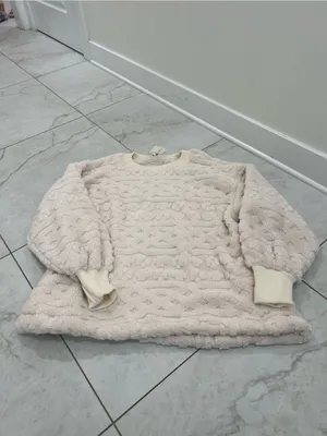 NWT Free People Ivory Cable Knit Sweatshirt Size Large $128 thumbnail 2