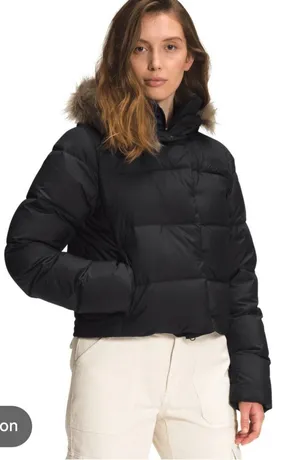 The North Face 550 Dealio Down Crop Black Fur Trim Coat Jacket Women’s XS thumbnail 1