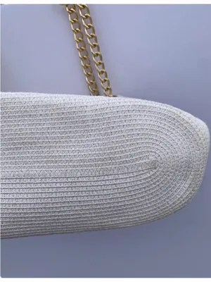 Straw Beach Tote Bag Woven Raffia White Tan Gold Chain Coastal Resort Purse thumbnail 6