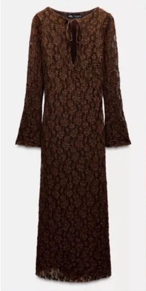 Zara Brown Lace Long-Sleeve Midi Dress thumbnail 1