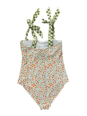 Aerie Real Good Strawberry Floral Bandeau Swimsuit Gingham Tie Women's M thumbnail 5