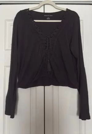 American Eagle Blouse Long Sleeve Dark Grey  thumbnail 1