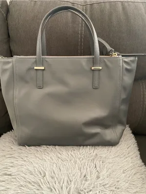 Kate Spade Gray Nylon Tote Bag Gold Hardware Double Handle Shoulder Bag EUC thumbnail 2