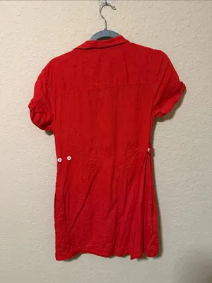 Free People Vibrant Orange Button-Down Shirt Dress thumbnail 3