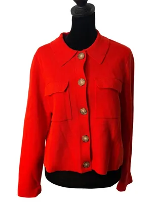 Sezane Betty Cardigan Merino Wool Knit Sweater Womens‎ M Red Button Preppy Crop thumbnail 1