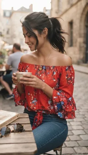 Red Floral Peasant Blouse Size none thumbnail 1