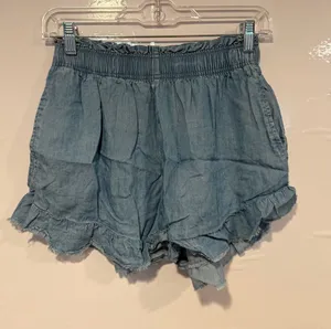 Light Blue Denim‎ looking Aerie Ruffle Hem Women's Shorts thumbnail 1