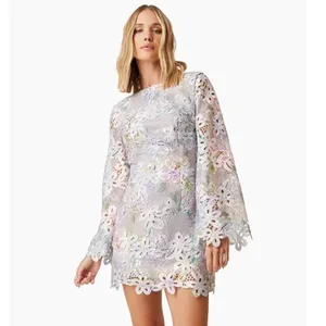 Elliatt Jacinta Lace Long Sleeve Mini Dress in Taupe Multi NWT Size S thumbnail 2