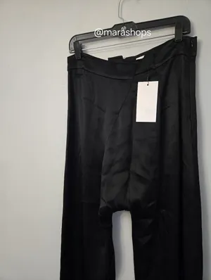 Zara Asymmetric Satin Effect Black Pants thumbnail 5