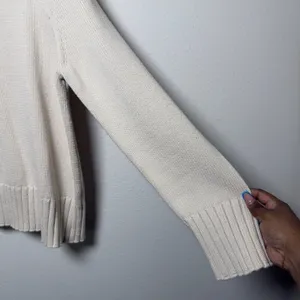 J. Crew Women 100% Cotton Sweater‎ Large Ivory Mock Neck Chunky Knit Cabin thumbnail 3