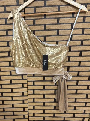 Lulus Spectacular Matte Gold Sequin One-Shoulder Side-Tie‎ Crop Top Size XS thumbnail 1