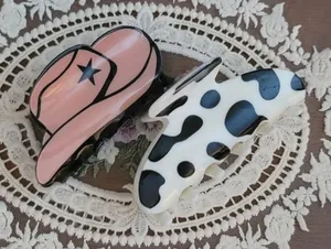 Western Cowboy Hat And Cow Print Hair Clip Set thumbnail 1