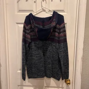 Natural Reflections Women XL Fair Isle Hooded Sweater Blue Burgundy Mixed Knit thumbnail 6