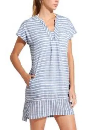 Athleta Blue Striped Barbados 100% Cotton Lined Short Sleeve Mini Dress Size XXS thumbnail 1
