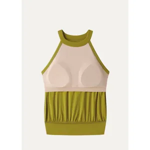 OGL Halter Neck Banded Hem Bra Tank Top Olive Green Size M Built-In Pads thumbnail 7