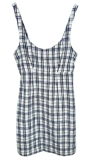 Abercrombie & Fitch White Blue Green Plaid Tweed Sleeveless Mini Dress Womens M thumbnail 1
