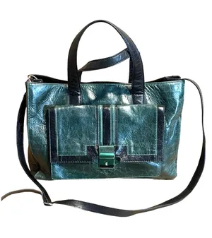 Pulicati Green & Black Crinkled Leather Cross Body Bag thumbnail 1