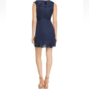 Bardot Navy Sleeveless Satin Ruffle Mini Dress 8 Medium thumbnail 2
