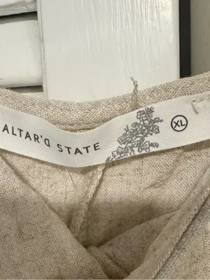 Altar’d State Linen Blend Tie-Shoulder Jumpsuit Oatmeal Size XL thumbnail 5